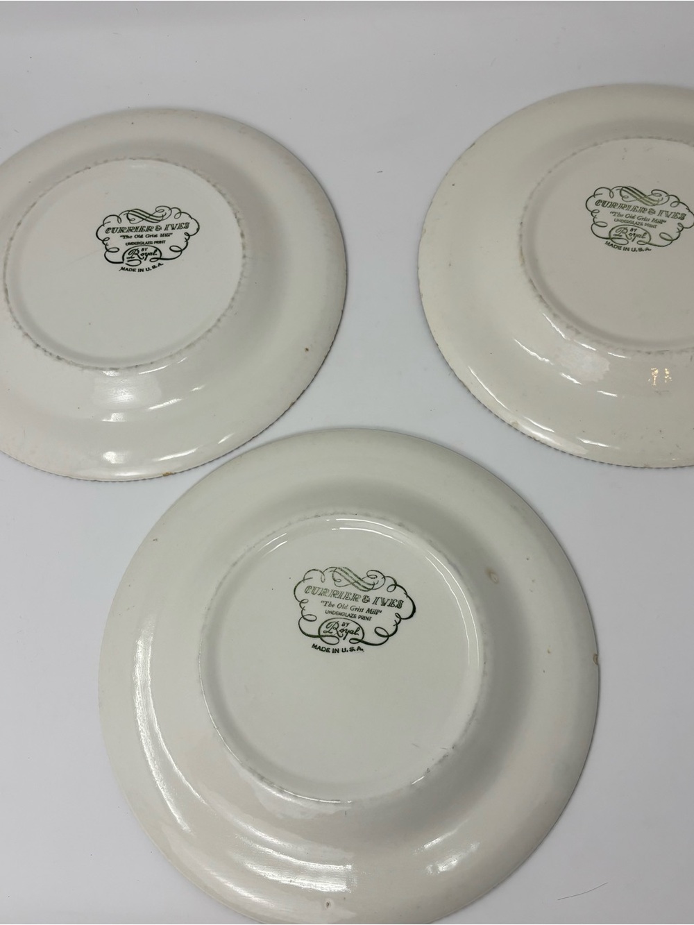 Currier & Ives Royal Blue 10" Dinner Plates Set of 3 Vintage Old Grist Mill USA - Picture 8 of 11